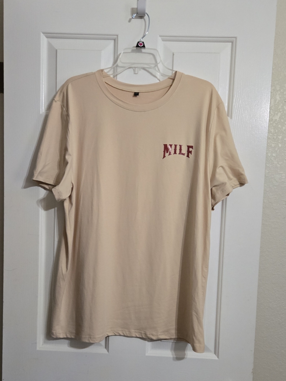 Beige Graphic Short-Sleeve Tee with Chest Lettering